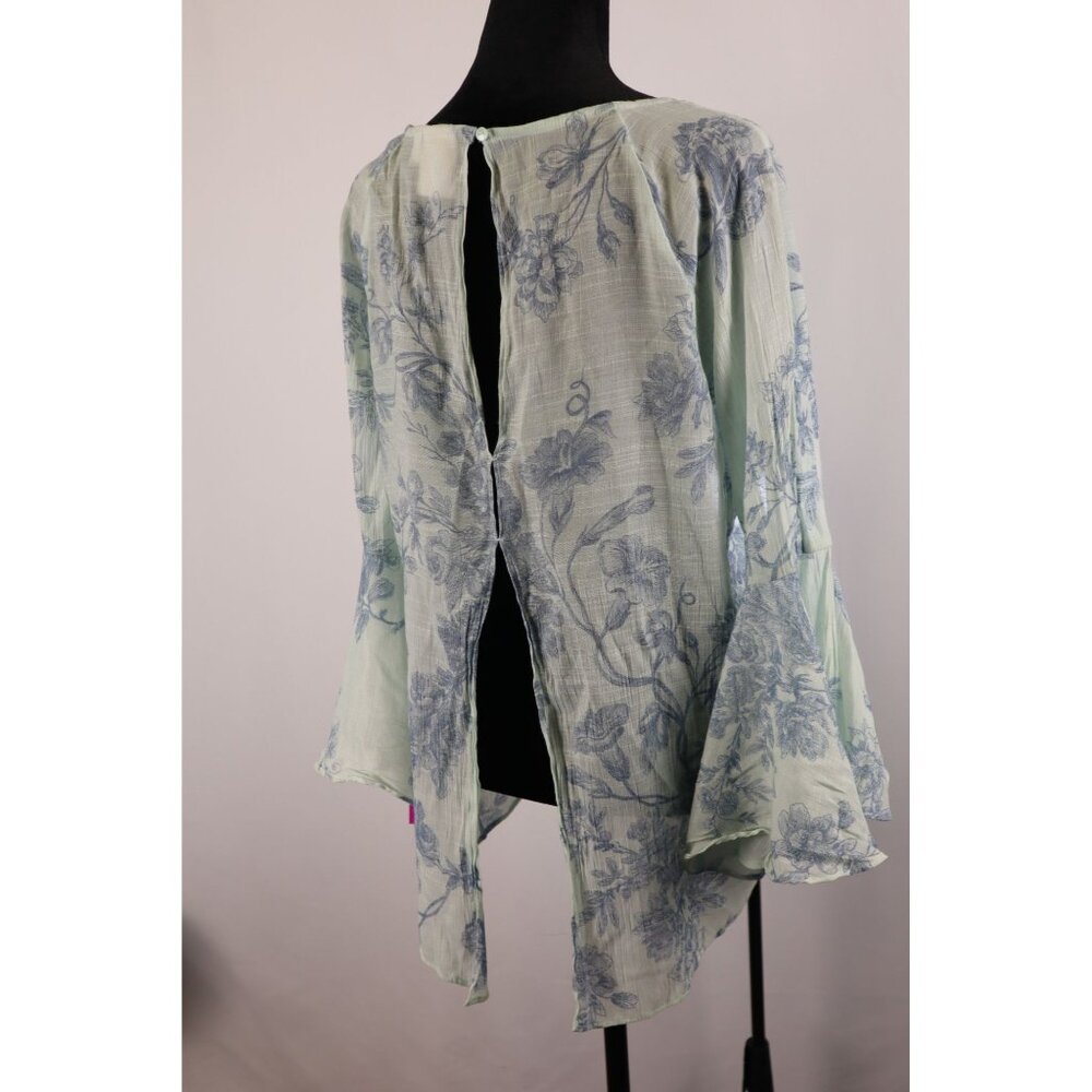 Lauren Conrad Women's‎ Mint Green Floral Print Flowy Bell Sleeve Top Size Medium - Picture 3 of 11